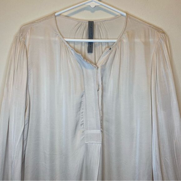 Raquel Allegra | Snap Button V-Neck Long Sleeve Poet Blouse in Ivory Sz 3 Large - Picture 3 of 15